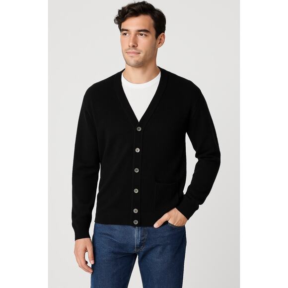 Peru Unlimited Black Baby Alpaca Wool Cardigan Sweater Men M Button Front - Picture 3 of 8